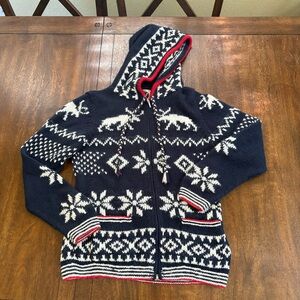 Vintage Artesania 1983 Hand Knit Peru Zip Hoodie Alpaca Fair Isle Blue Sweater S